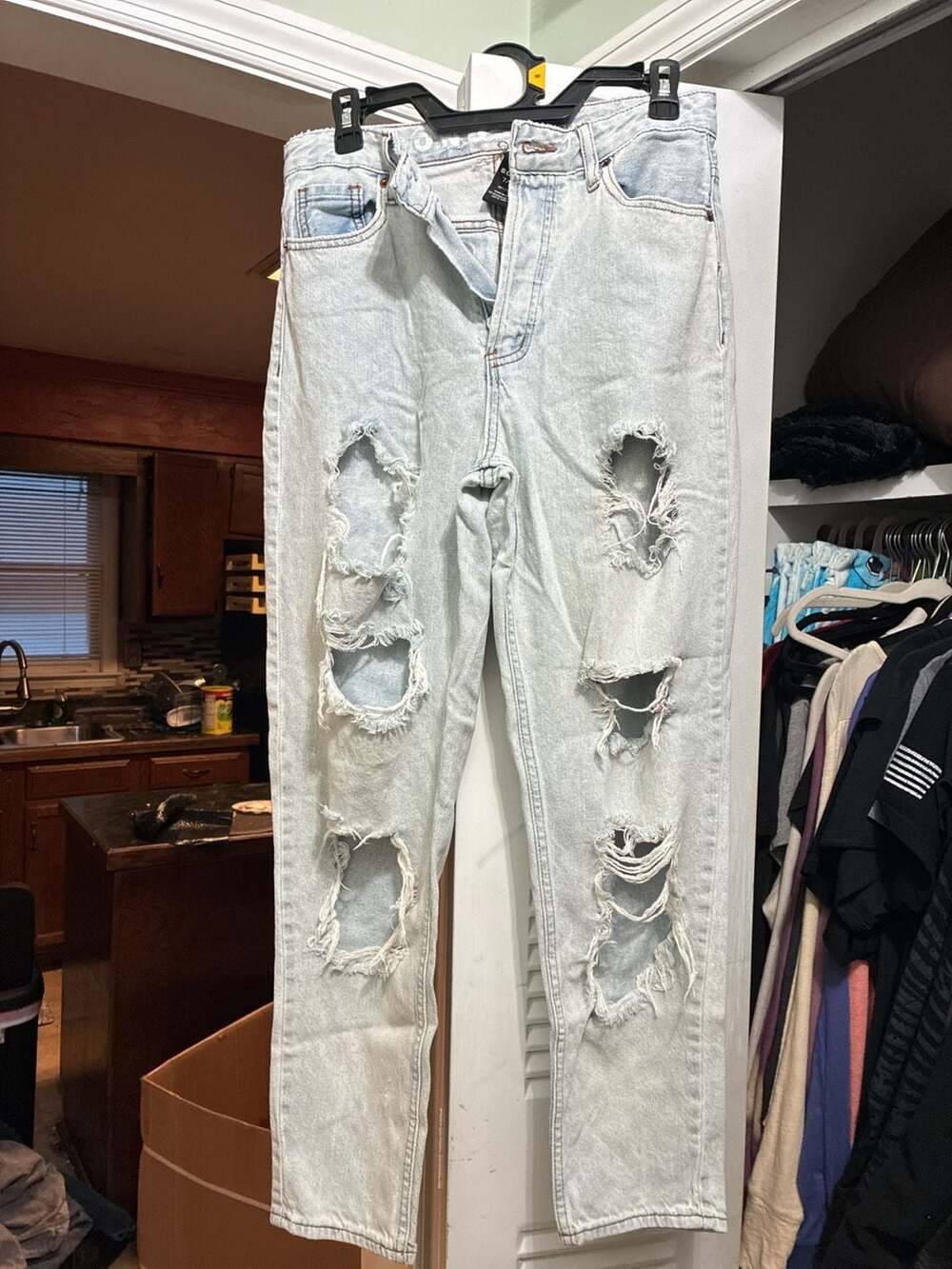 S.O.N.G. Classic Mom Jean Light Wash Distressed High Rise Denim
